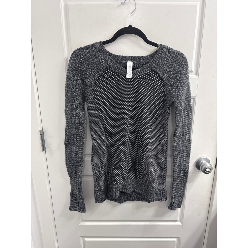 Ivivva Lululemon Girls Black Gray Knit Sweater Long Sleeve Activewear Size 14
